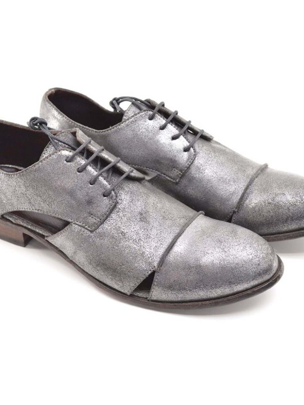Men Open Closed Shoes Silver Black Derby Oxfords 41